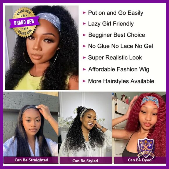 26 Inch Deep Wave Human Hair Headband Wig 180% Density 